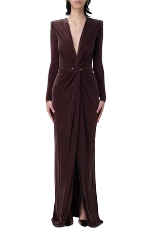 Elisabetta Franchi Kjole, Dame, Brun, XL, Elegant Maxi Kjole med Knude Detalje