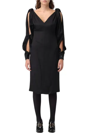 Bottega Veneta Kjole, Dame, Sort, S, Uld, Elegant Sort Midi Kjole Lange Ærmer