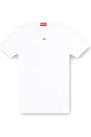 Diesel Top, Herre, Hvid, L, Bomuld, Ribbet bomulds T-shirt med logo patch