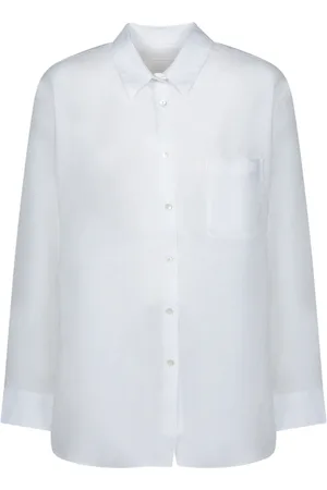 120% Lino Bluser & Skjorter, Dame, Hvid, XL, Linned, Hvidt hørskjorte, klassisk krave, frontknapper