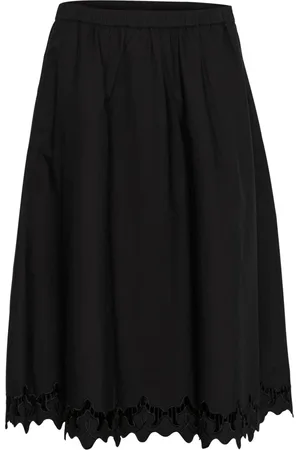 Karen by Simonsen Kjole, Dame, Sort, M, Bomuld, Elegant Victoria Nederdel med Broderede Detaljer
