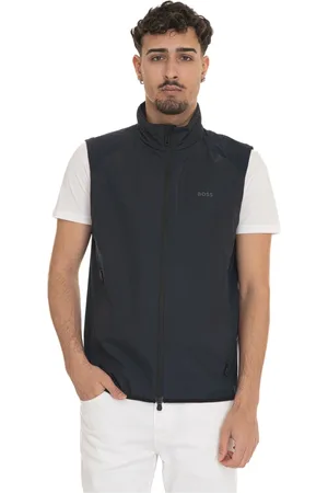 HUGO BOSS Jakke, Herre, Blå, XL, Mikroprint Vest med Sidelogo