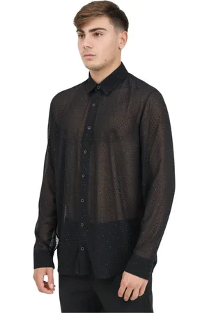 Patrizia Pepe Skjorte, Herre, Sort, 2XL, Polyester, Sort langærmet skjorte med rhinstensdetaljer