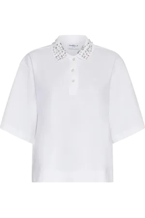 MARELLA Top, Dame, Hvid, M, Bomuld, Hvid Polo Skjorte med Krystalpynt