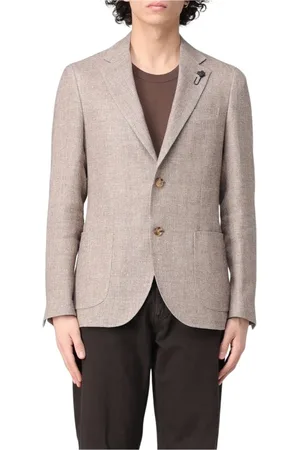 LARDINI Jakke, Herre, Brun, XL, Linned, Blåt Linnedblazer med Lommer