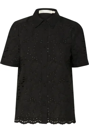 INWEAR Bluser & Skjorter, Dame, Sort, 2XL, Bomuld, Sort Broderet Skjortebluse