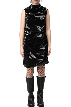 Alexander McQueen Kjole, Dame, Sort, XS, Læder, Sort Patentlæder Mini Kjole