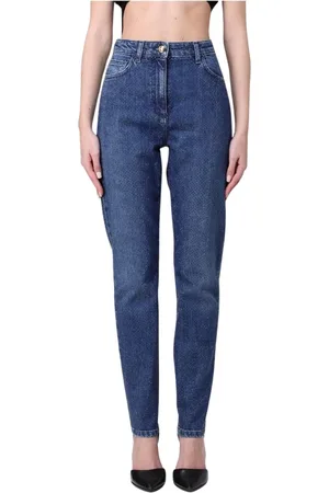Elisabetta Franchi Jeans, Dame, Blå, W29, Studded Straight Leg Jeans