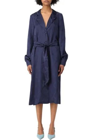 Twin-Set Kjole, Dame, Blå, S, Elegant Indigo Midi Kjole med Bælte