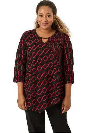 Pont Neuf Bluser & Skjorter, Dame, Sort, XS, Uld, Rød Asymmetrisk Bluse med ¾ Ærmer