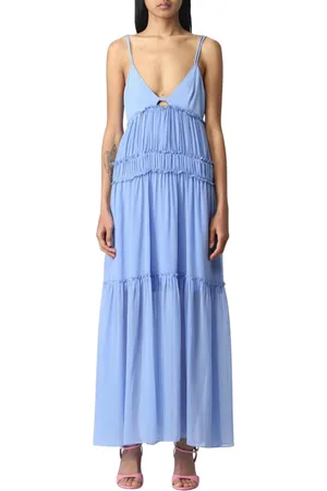 Patrizia Pepe Kjole, Dame, Blå, 2XS, Chiffon, Blå Maxi Kjole Ærmeløs V-Hals