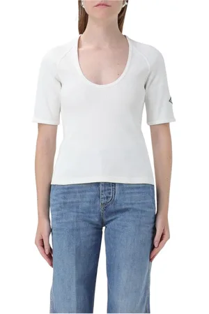 Bottega Veneta Top, Dame, Hvid, M, Bomuld, Ribbet Scoop Neck Top i Hvid