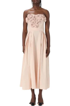 Elisabetta Franchi Kjole, Dame, , L, Bomuld, Elegant Blomstret Applique Midi Kjole