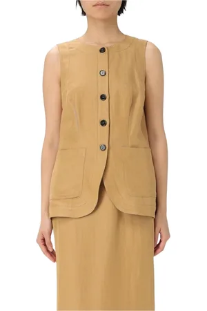 LIVIANA CONTI Jakke, Dame, Brun, L, Uld, Beige Vest Knappelukning Afslappet Pasform