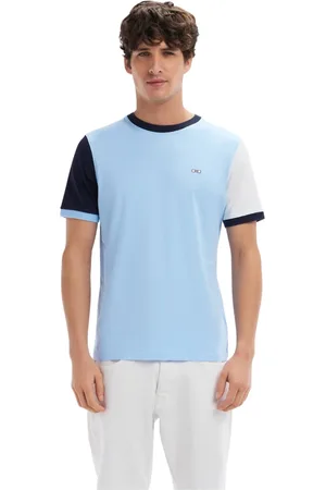 Eden Park Top, Herre, Flerfarvet, 3XL, Bomuld, T-shirt colorblock i bomuld himmelblå broderi 10 lige snit