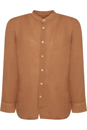 120% Lino Skjorte, Herre, Brun, L, Linned, Karry Linned Mandarin Krave Skjorte
