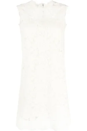 Dolce & Gabbana Kjole, Dame, Hvid, 2XS, Bomuld, Hvid Blonde Ærmeløs Skift Minikjole