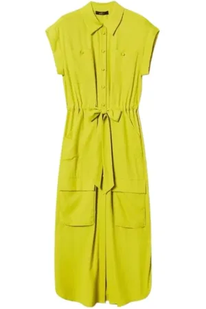 Twin-Set Kjole, Dame, Gul, S, Polyester, Lang chemisier kjole i crêpe