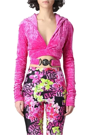 VERSACE Top, Dame, Lyserød, XS, Velvet Hooded Crop Top