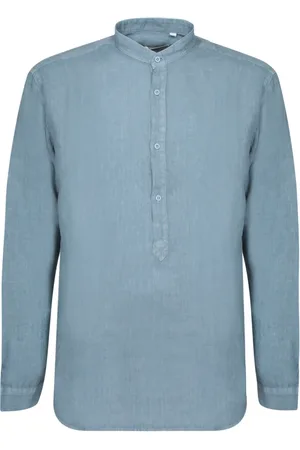 COSTUMEIN Skjorte, Herre, Blå, S, Linned, Elegant Mandarin Krave Linned Skjorte