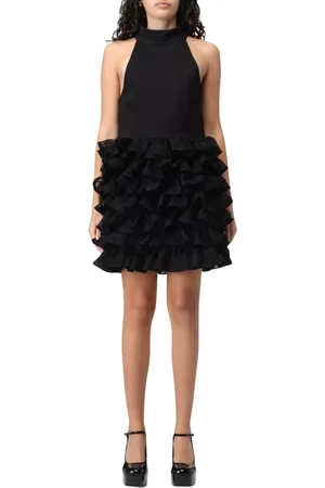 ROTATE Kjole, Dame, Sort, S, Polyester, Elegant Ruffle Mini Kjole