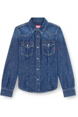 Diesel Bluser & Skjorter, Dame, Blå, L, Denim, Western Style Denim Skjorte
