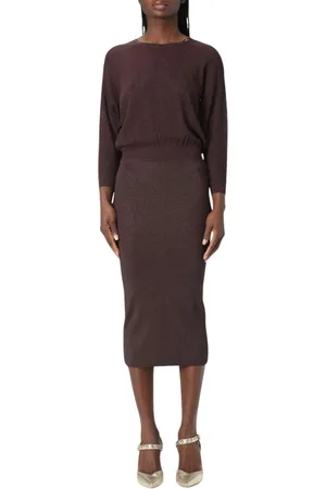 Elisabetta Franchi Kjole, Dame, Brun, M, Uld, Elegant Strik Midi Kjole