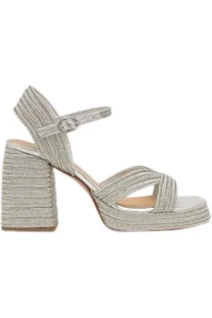 Castaner Sko, Dame, Grå, 37 EU, Polyester, Metallic flettet højhælet sandal