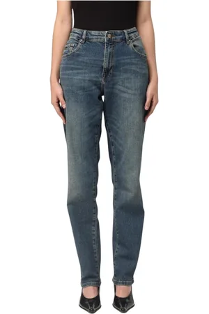 VERSACE Jeans, Dame, Blå, W26, Denim, Blå Broderet Logo Denim Jeans