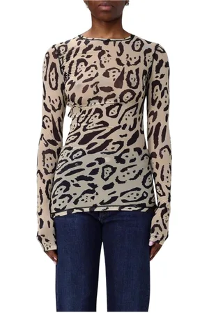 Sportmax Top, Dame, Flerfarvet, S, Uld, Leopard Print Mesh Top