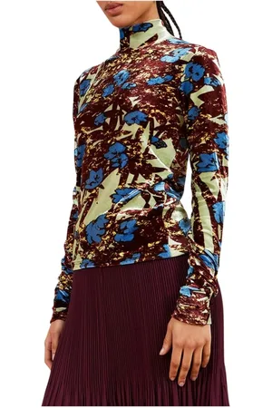 Colville Top, Dame, Flerfarvet, S, Uld, Grøn Blomstret Fløjl Top