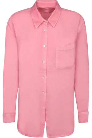 120% Lino Bluser & Skjorter, Dame, Lyserød, XS, Linned, Elegant Linnedskjorte med Lange Ærmer