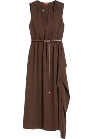 Max Mara Kjole, Dame, Brun, S, Læder, Elegant Kaffe Kjole