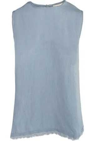 Hest Top, Dame, Blå, L, Linned, Lilla Linned Vævet Top Bluse Skjorte