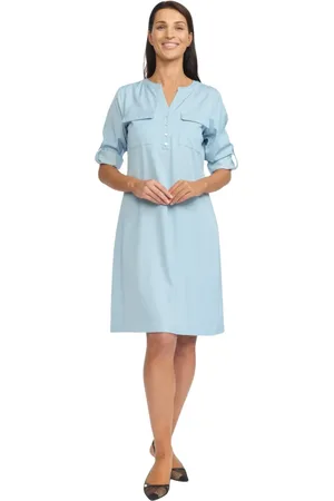 2-Biz Kjole, Dame, Blå, 2XL, Uld, Elegant Kjole med V-Hals og Lommer