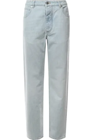 Bottega Veneta Jeans, Dame, Blå, M, Bomuld, Blå Wide Leg Jeans med Ruskind Patch