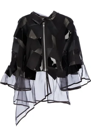 JUNYA WATANABE Bluser & Skjorter, Dame, Sort, M, Læder, Geometrisk Sort Bluse med Læderpaneler