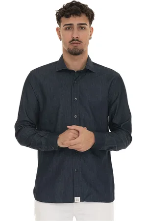 Peuterey Skjorte, Herre, Blå, S, Bomuld, Italiensk Stil Jeans Skjorte