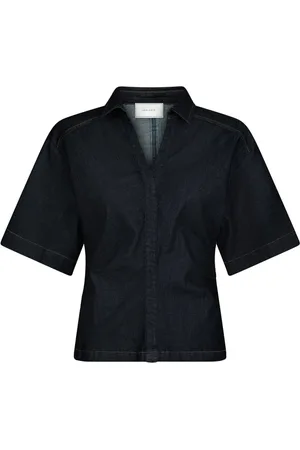 Neo Noir Bluser & Skjorter, Dame, Blå, XL, Denim, Feminin Denim Bluse med Korte Ærmer
