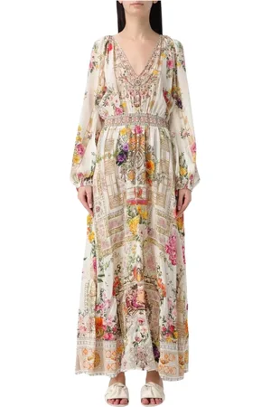 Camilla Kjole, Dame, Flerfarvet, S, Uld, Rose Blomst Maxi Kjole Elegant Stil