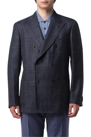 BRIONI Jakkesæt, Herre, Blå, XL, Uld, Blå Dobbeltbrystet Blazer Lommer