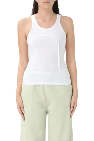 Maison Margiela Top, Dame, Hvid, M, Hvid Plisseret V-Hals Top