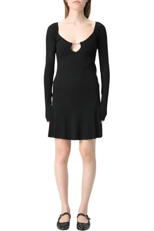 Jacquemus Kjole, Dame, Sort, 2XS, Uld, Sort Ribstrikket Mini Kjole