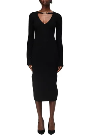 Roberto Cavalli Kjole, Dame, Sort, XS, Sort Ribstrikket Midi Kjole