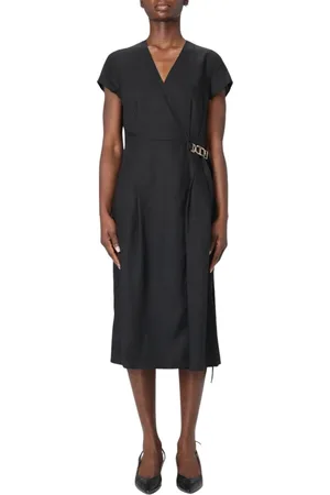 Twin-Set Kjole, Dame, Sort, XL, Elegant Lace-Trimmed Midi Kjole
