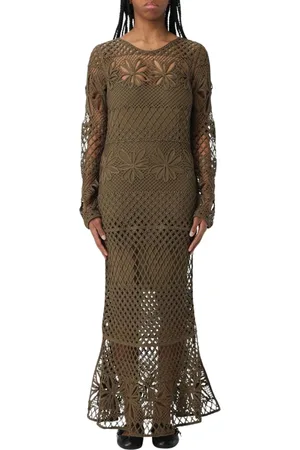 Pinko Kjole, Dame, Grøn, XS, Bomuld, Blomsterdetalje Maxi Kjole