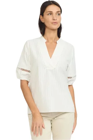 2-Biz Bluser & Skjorter, Dame, Hvid, 2XL, Bomuld, Feminin Bluse med Broderede Detaljer