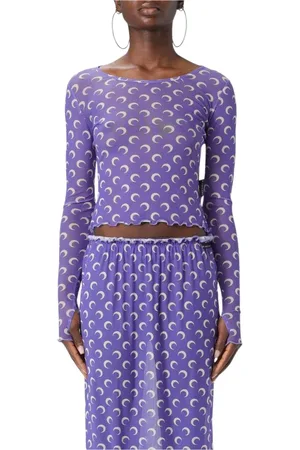 Marine Serre Top, Dame, Lilla, M, Brun Mesh Langærmet Crop Top