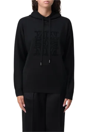 Max Mara Sweathshirts & Hoodies, Dame, Sort, S, Cashmere, Sort Broderet Logo Hættetrøje