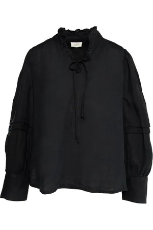 Hest Bluser & Skjorter, Dame, Sort, XS, Linned, Elegant Linnedbluse i Jet
